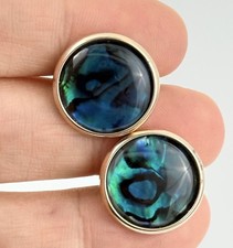 Vtg Round Blue Green Art Glass Cufflinks Silver Tone Swirl Dome Iridescent picture