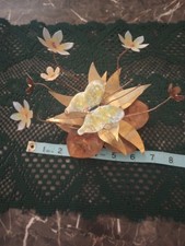 Vtg Signed Metal Enamel Toleware Flower Floral table top Butterfly 70s picture