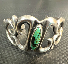 Vintage Navajo Sterling Silver Turquoise Sandcast Openwork Cuff Bracelet 37.1g picture