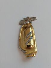 Gold Toned Golf Bag Clubs Brooch Pinback Pin picture
