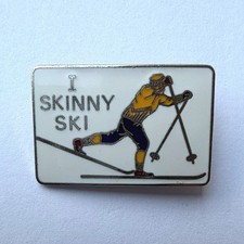 Vintage I Skinny Ski Enamel Pin Cross Country Skier Brooch Retro Winter Sports picture
