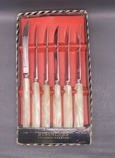 Vintage Peaso Solingen Germany Mother of Pearl Knife Set 6 Stainless w Box picture