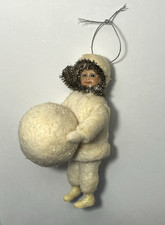 Vintage Spun Cotton Snow Child W/Snowball Christmas Figure Ornament KD Vintage? picture