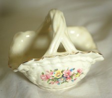 Miniature Ceramic Basket Gold Trim Floral Pattern picture