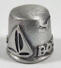 Vintage Signed Pewter Boston Mass Sailboat Souvenir Thimble Nautical Beach  picture