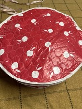 Vintage Lillian Vernon Quilted Round Hat Box Storage Case Red Apple Pattern picture