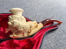 Antique C.P.F. carved hunting dog meerschaum pipe cased. 19th C. picture