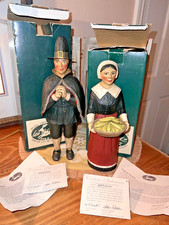 Leo Smith Folk Art Pilgrim Man & Woman Pair w/Boxes & COA Numbered 12
