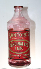 Early SANFORD'S Cardinal RED Ink Bottle QUART Paper Label Empty 9 1/2'' picture
