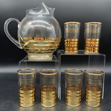 7 pc. VTG 1940s Macbeth Evans Sovereign Ice Lip Ball Pitcher & 5” Glass Tumblers picture