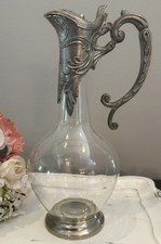Beautiful Vintage Ornate Art Nouveau Silver Plated & Glass Wine Decanter Pewter  picture