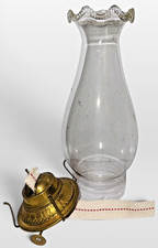 P&A No. 2 Brass Oil Lamp Hardware 1897 Pat. & Chimney Crimped Pie Crust Rim picture