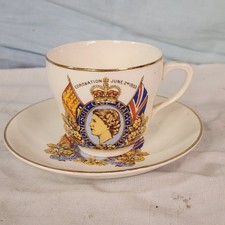 Johnson Brothers Vintage 1953 Coronation Queen Elizabeth II, Cup & Saucer, Nice picture