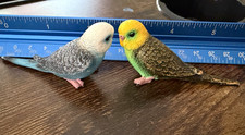 Pair Budgerigar Parakeet Bird Figurines Blue & Green Tiny Collectibles picture