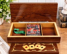 Vintage Italian Wood Playing Card Box Inlaid Suits Made in Italy Poker Bridge picture