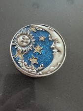 Celestial Moon Sun Stars Pewter Silver Sparkling Blue Jewerly Trinket Box Mystic picture