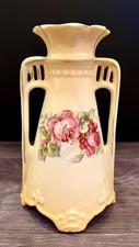 Antique Austria Hand Painted Floral Porcelain Double Handle Vase Art Nouveau picture