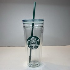 Starbucks 2017 Venti 20oz. Double Walled Glass Cold Cup Tumbler With Lid & Straw picture