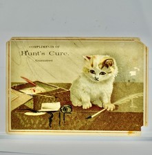 Hunt's Cure Antique Victorian Trading Trade Card Cat Spilled Ink picture