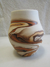 Vintage Nemadji Pottery Indian River Vase Handmade USA Brown Swirl ~ 5 1/4