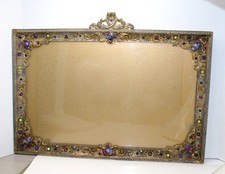 Vintage Large Brass Apollo Czech Glass Stones Picture Frame 17.5