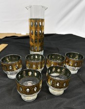 Vintage MCM Culver Pisa 7 Piece 22k Gold Cocktail Glasses & Pitcher Set picture