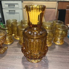 VTG MCM  L.E. SMITH AMBER GLASS MOON & STARS FAIRY LAMP 6 1/4