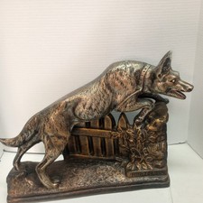 Antique1920s-30s Large Rin Tin Tin Chalkware Statue German Shepherd Dog 18x5x13 picture