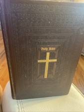 VTG 1953 Holy Bible Catholic Family Edition John J Crawley Illuminated Art gilt picture