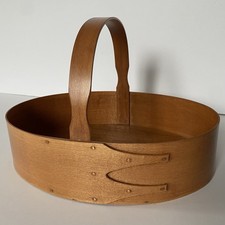 Vintage Shaker Bentwood Carrier Basket 2 Finger Joint Oval 91’  12” X 9” Signed picture