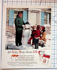 Vintage L&M Cigarettes Ad 1960s Family Snowman Winter Tobacco Ephemera picture