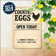 Fresh Country Eggs Sale Hen Nest Sign Rustic Chicken Coop Metal Tin Plaque picture