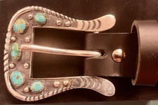 Southwest Ranger D Turquoise Cowboy Buckle W. Brass English Bridle Leather Belt picture