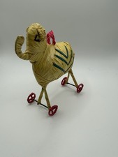Vintage Mexican Style Folk Art Elephant on Wheels Woven Palm Fiber Handmade picture