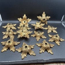 Lot of 13 Vintage Cast Brass Chandelier Bobeches Acanthus Leaf Prism Holes picture