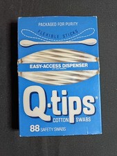 Vintage Q-Tips Cotton Swabs Box of 88 Flexible 1970s Bathroom Apothecary Display picture