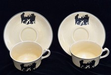VTG Pair (2) Pale Yellow Crooksville China Co “Silhouette” Tea Cups/ Saucers picture