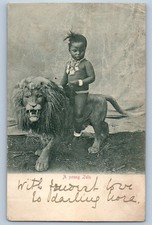 South Africa Postcard A Young Zulu Tribe and Lion 1904 Antique Posted picture