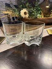 2 Chivas Regal Emblem Scotch Whisky Rocks Glasses w/Gold Logo & Cut Away Base picture