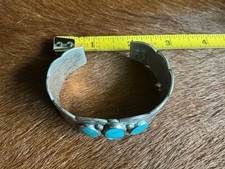 Vintage - Fred Peshlakai Cuff Rare Wow Hallmarked, 3 Blue Cabs, Rare Size 7” picture