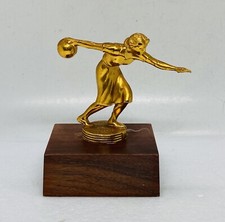 Vintage 1960s Solid Bronze Metal Woman Bowling Statue Fogurine 4.5” Art Decor 26 picture
