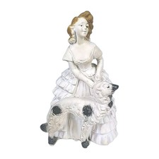 Vintage 1940 Carnival Chalkware Plaster Statue Redhead Woman Dog Unique Figurine picture