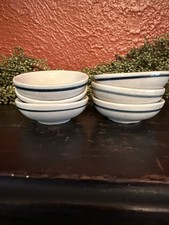 Vintage Butter Stoneware Pottery Mini Bowl Dish Blue Stripe 2.5” Chunky 6 Rare picture