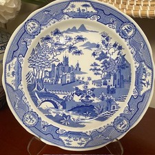 Spode Archive Collection GOTHIC CASTLE Plate Floral Bridge Trees Blue - Perfect picture