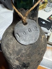 Antique 1902 Glass Wine Bottle Logroño Rioja Spain • Dated Lead Cellar Tag picture