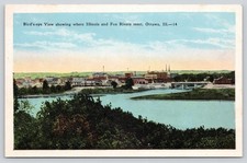 Bird's Eye View where Illinois River & Fox River Meet, Ottawa IL Postcard 1920s picture