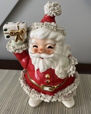 Vtg 1960s Inarco 8” H Santa  Planter Spaghetti E1254/R w Label Iridescent Sack picture