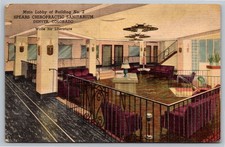 1955 Denver CO Spears Chiropractic Sanitarium Main Lobby Linen Postcard picture