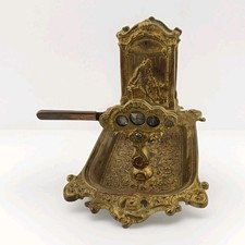 ANTQ 2 Figural Victorian Brass Cigar Cutter Match Holder Tobacciana Smoking Tray picture