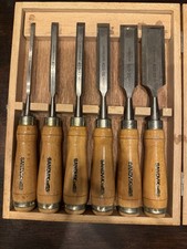 Set Of 6 SANDVIK SWEDEN CHISELS Wooden HANDLES SWEDISH STEEL Good Used Condition picture